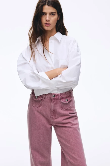 Женские джинсы H&M широкие с высокой талией, темно-розовые