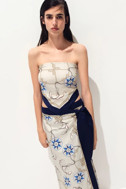 Женский топ-бандо H&M из лиоцелла, кремовый с узором