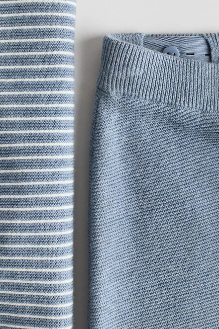 2-Piece Fine-Knit Cotton Set dusty blue/white striped