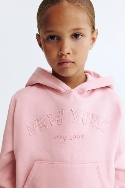 Детское худи H&M с начесом, светло-розовое, Нью-Йорк