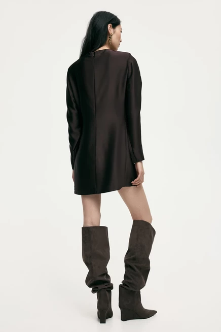 Женское платье H&M из атласа с пышными рукавами, темно‑коричневое
