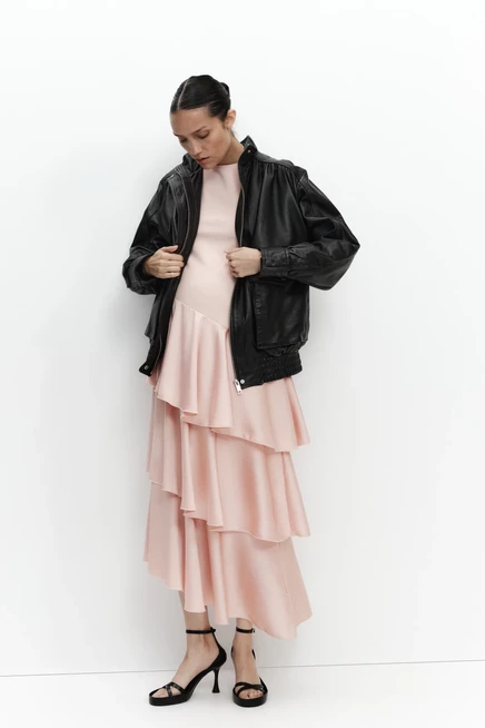 Женское платье H&M MAMA с атласной юбкой, розовое