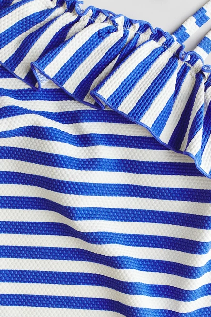 Детский купальник H&M с воланом на одно плечо, синий в полоску