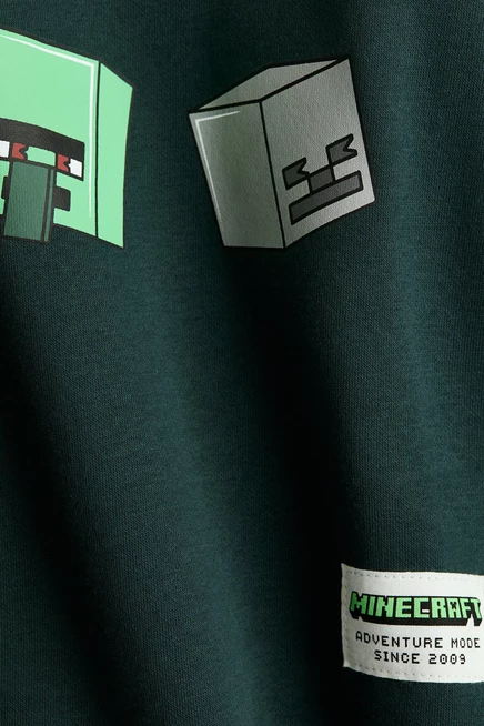 Детская толстовка H&M, тёмно-зелёная с Minecraft