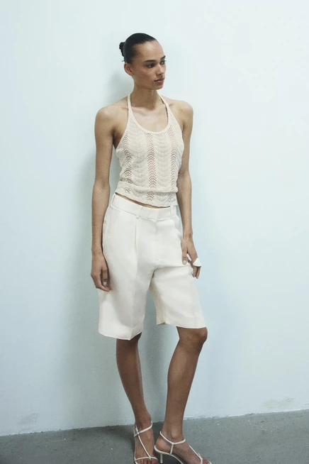 Женский топ H&M ажурной вязки, кремовый