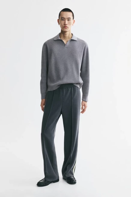 Мужское поло H&M Relaxed-Fit Knit, серый меланж