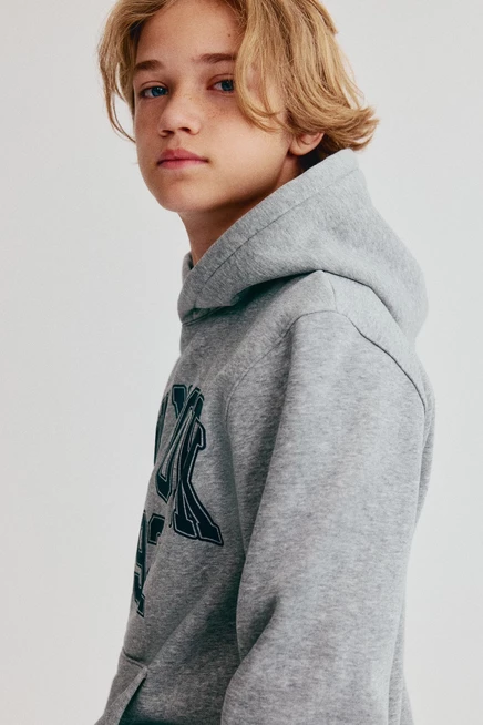 Print-Motif Brushed-Inside Hoodie gray melange/new york