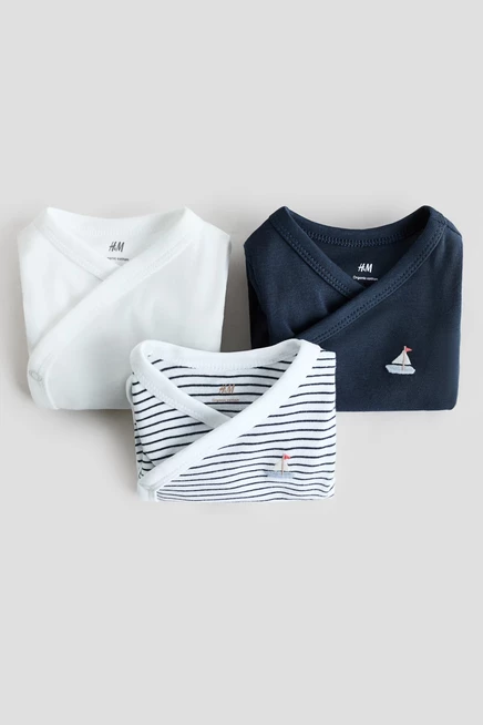 Детские боди H&M с запахом, 3 шт., темно-синие