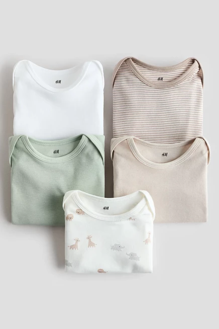 Детские боди H&M, 5 шт., белые с рисунком животных