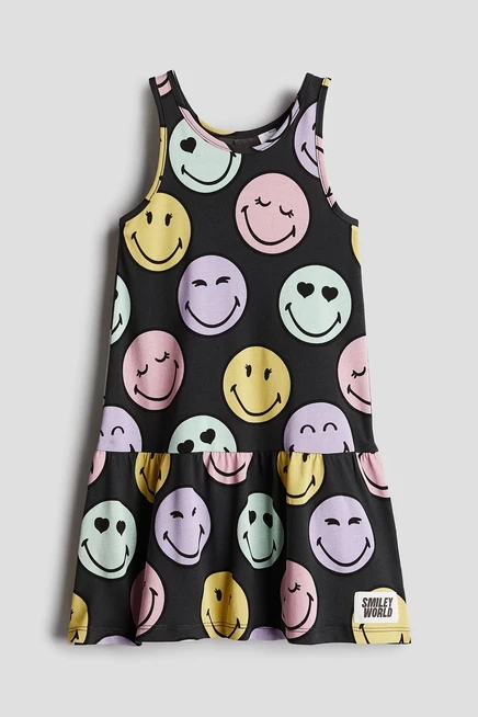 Детское платье H&M с принтом Smileyworld, серое