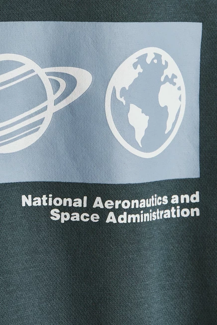 Детское худи H&M с принтом NASA, темно-бирюзовое