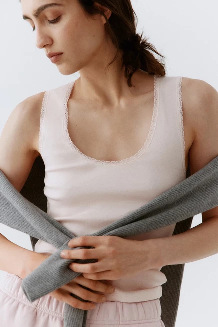 Женский топ H&M с кружевной отделкой, светло-розовый
