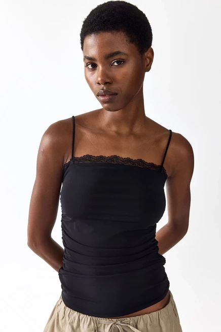 Женский топ H&M на тонких бретелях с кружевом, черный