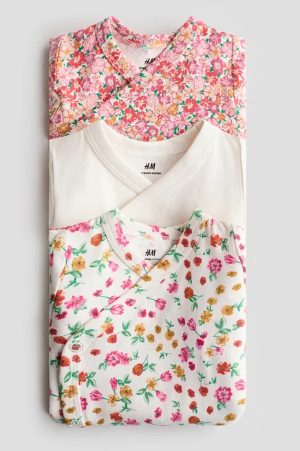 Боди для младенцев H&M 3 шт. с запахом, розовый/цветочный