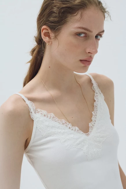 Женский топ H&M Lace-Trimmed, белый