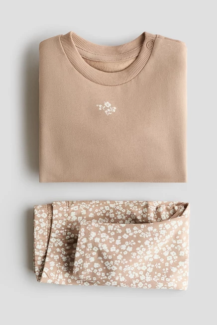 Детский комплект H&M свитшот и леггинсы, бежевый/цветочный