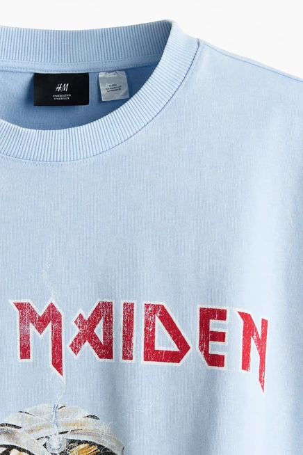 Мужская футболка H&M оверсайз с принтом, светло-голубая