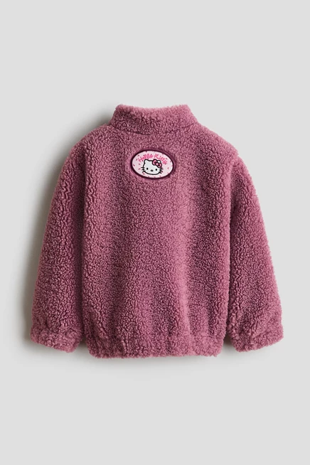 Appliquéd Teddy Fleece Jacket heather purple/hello kitty