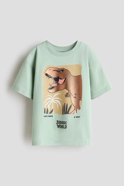 Детская футболка H&M оверсайз Jurassic World, светло-зеленая