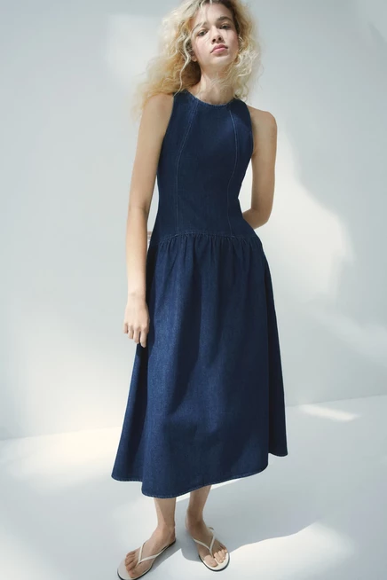 Женское джинсовое платье H&M, темно-синее