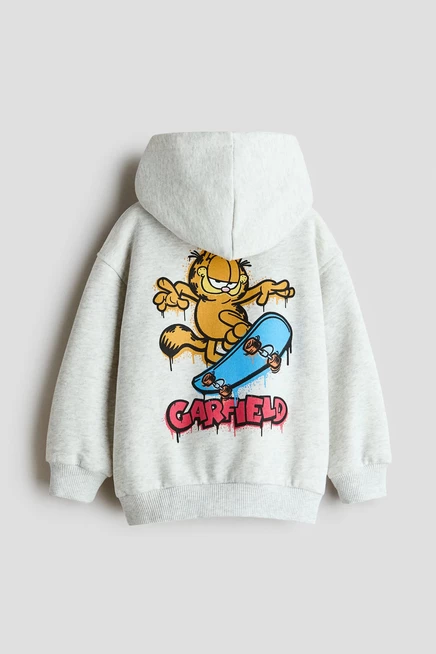 Print-Motif Brushed-Inside Hoodie light gray melange/garfield