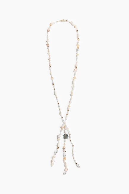 Длинное ожерелье H&M из бусин, белое и золотистое