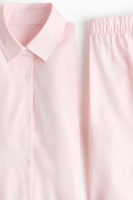 Женская пижама H&M из хлопкового сатина, светло-розовая