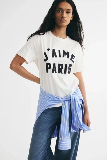 Cotton T-Shirt cream/j'aime paris