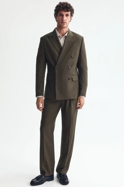 Мужской двубортный пиджак H&M, темно-хаки