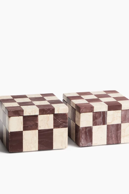 Marble Box with Lid rust brown/checkerboard