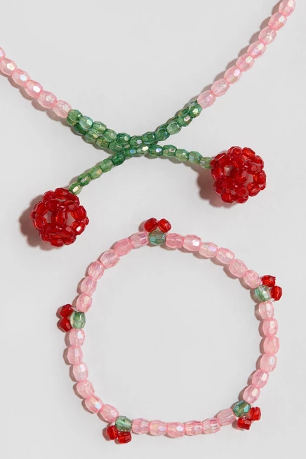 2-Piece Beaded Jewelry Set light pink/cherries