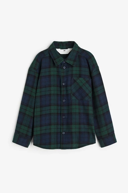 Детская рубашка H&M фланелевая из хлопка, темно-синяя в клетку