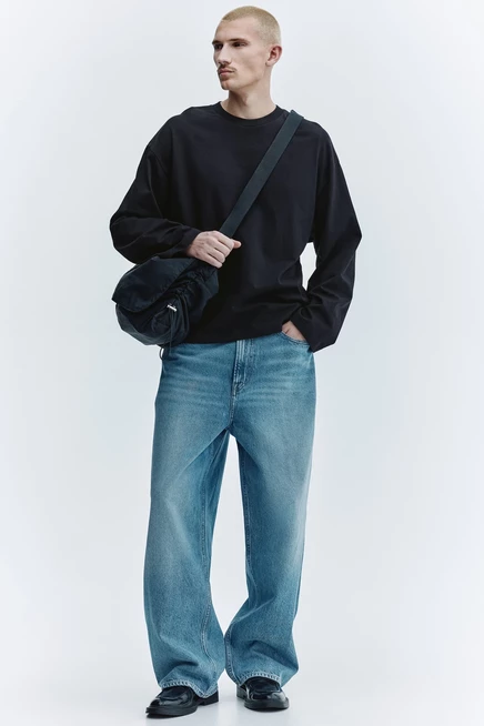 Мужская свободная джерси-рубашка H&M с длинным рукавом, черная