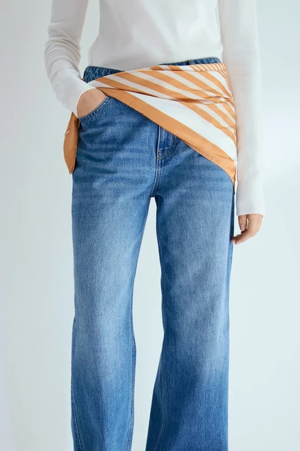 Straight High Waist Scarf-Detail Jeans denim blue/orange