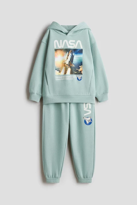 Комплект для детей H&M худи и джоггеры с принтом NASA, светло‑бирюзовый