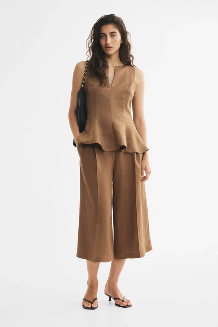 Женский топ H&M из льняной смеси, светло-коричневый