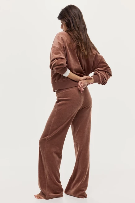 Женские брюки H&M из велюра, тёмно-пыльно-розовые