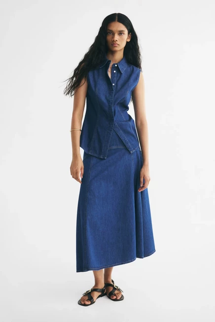 Sleeveless Denim Shirt dark denim blue