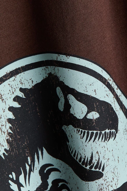 Printed Cotton T-Shirt dark brown/jurassic world