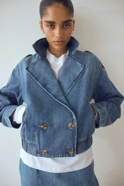 Double-Breasted Denim Jacket denim blue