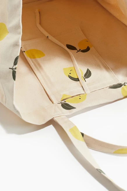 Пляжная сумка H&M с принтом лимонов, светло‑бежевая