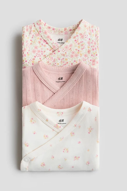 Боди для младенцев H&M 3 шт. на запах, пыльно‑розовые/цветочные