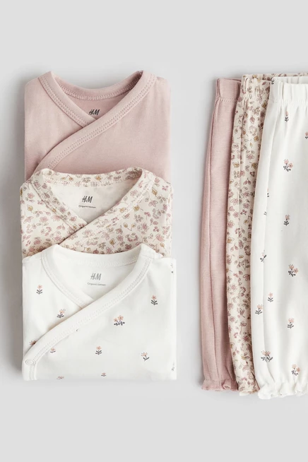 Боди-набор для младенцев H&M, 6 предметов, пыльно-розовый/цветы