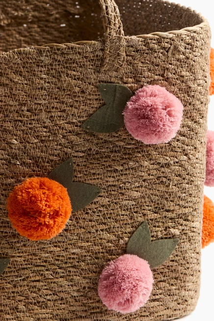 Корзина для хранения водорослей с помпонами beige/fruit