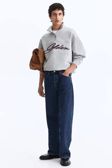 Мужской свитшот H&M полузастёжка-молния, серый меланж