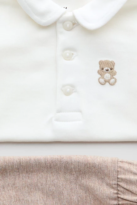 2-Piece Embroidered-Motif Set light beige/teddy bear