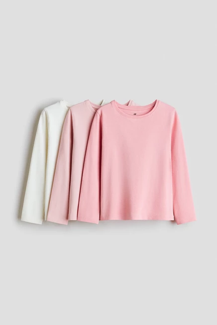 Комплект из 3 детских лонгсливов H&M, розовый/белый