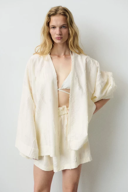 Женские шорты H&M Frayed Paper-Bag, кремовые