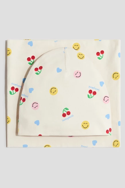 Детский комплект H&M шапка и снуд Smileyworld, кремовый