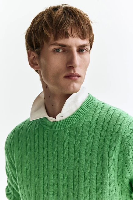 Мужской свитер H&M с узором косами, зеленый